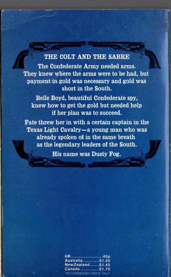 J.T. Edson  THE COLT AND THE SABRE magnified rear book cover image