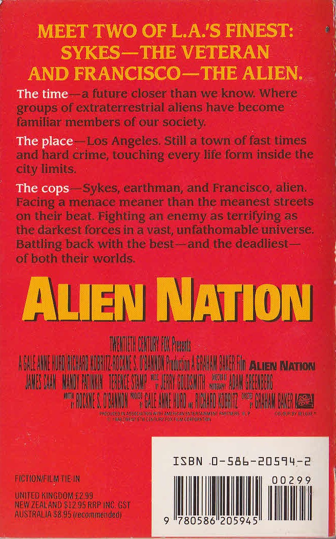 Alan Dean Foster  ALIEN NATION (James Caan) magnified rear book cover image