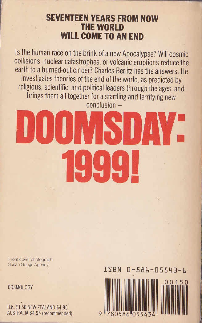 Charles Berlitz  DOOMSDAY 1999 magnified rear book cover image
