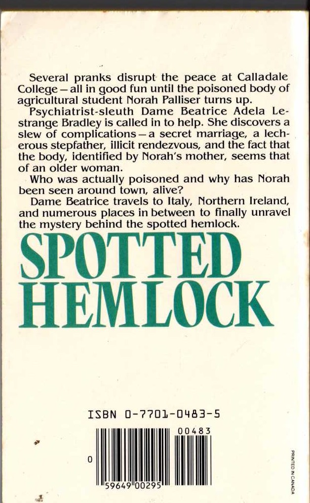 Gladys Mitchell  SPOTTED HEMLOCK magnified rear book cover image