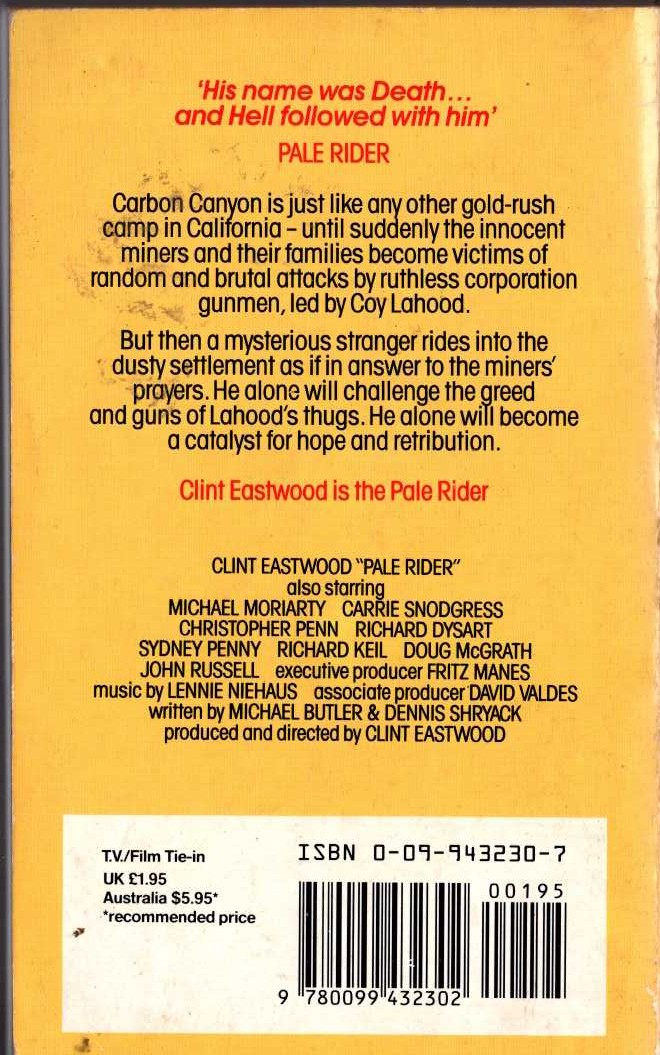 Alan Dean Foster  PALE RIDER (Clint Eastwood) magnified rear book cover image
