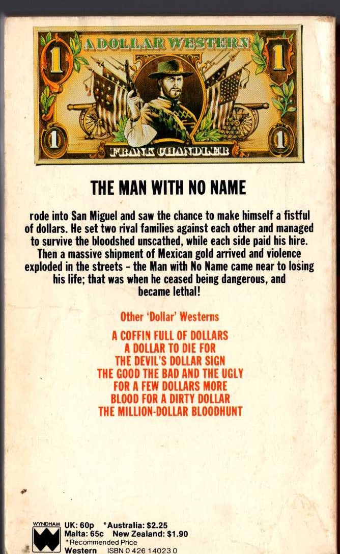 Frank Chandler  A FISTFUL OF DOLLARS magnified rear book cover image