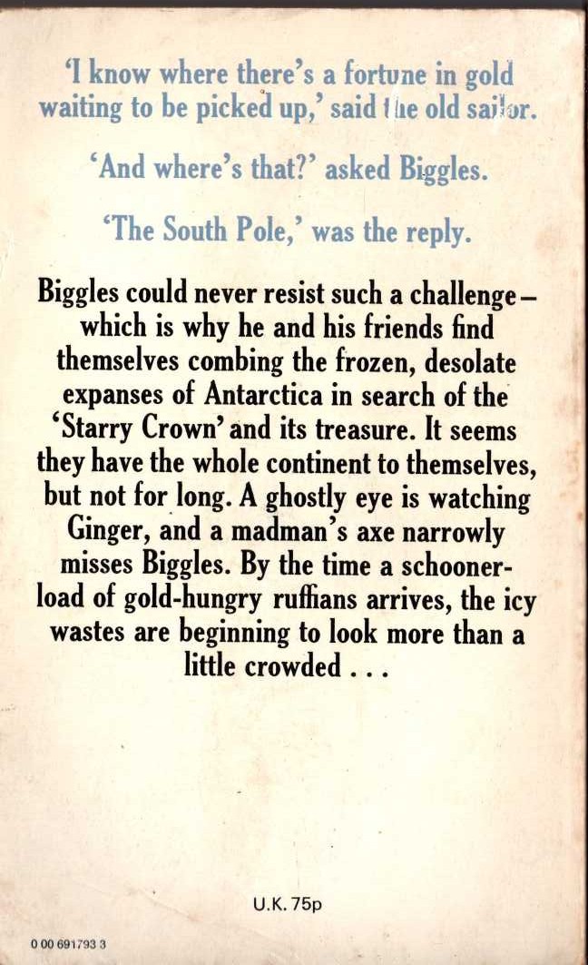 Captain W.E. Johns  BIGGLES IN THE ANTARCTIC magnified rear book cover image