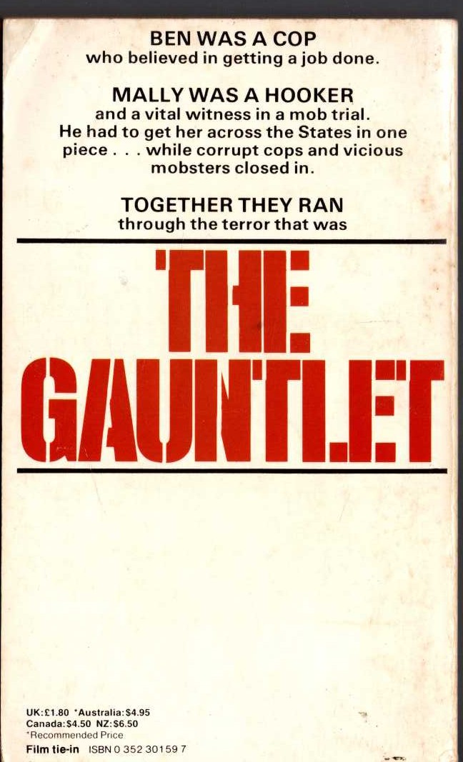 THE GAUNTLET (Clin Eastwood) magnified rear book cover image