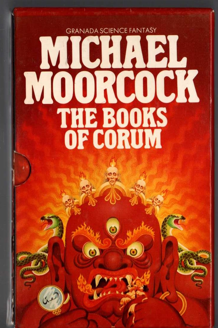 Michael Moorcock  THE BOOKS OF CORUM: THE KNIGHT OF THE SWORDS/ THE QUEEN OF THE SWORDS/ THE KING OF THE SWORDS/ THE BULL AND THE SPEAR magnified rear book cover image