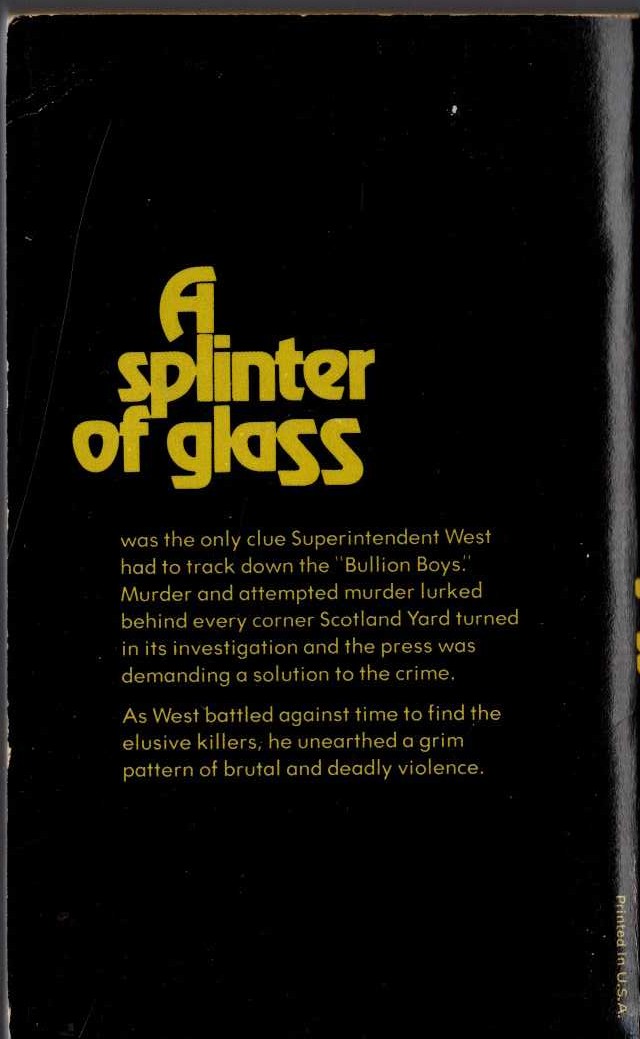 John Creasey  A SPLINTER OF GLASS magnified rear book cover image