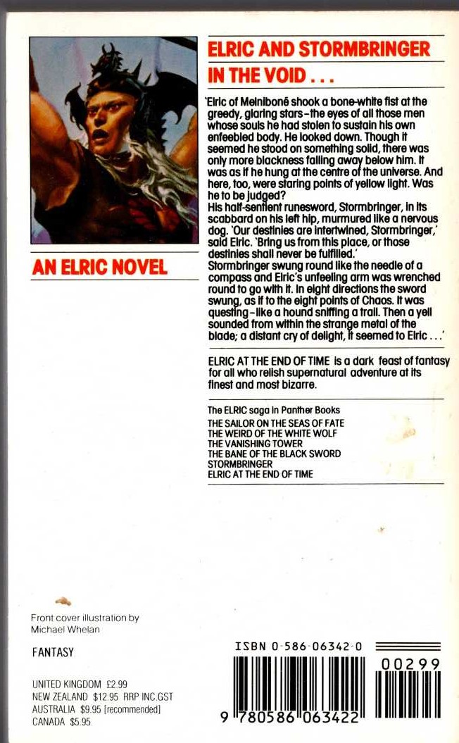 Michael Moorcock  ELRIC AT THE END OF TIME magnified rear book cover image