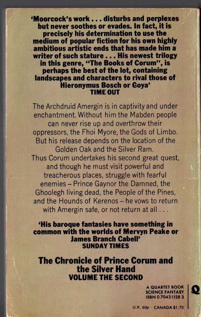 Michael Moorcock  THE OAK AND THE RAM magnified rear book cover image