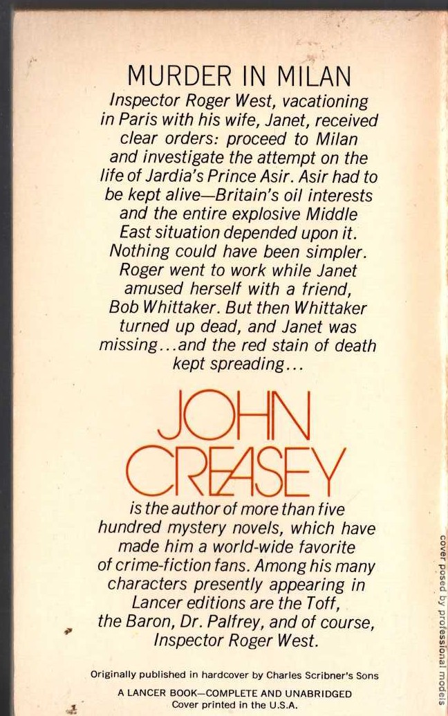John Creasey  DEATH OF AN ASSASSIN magnified rear book cover image