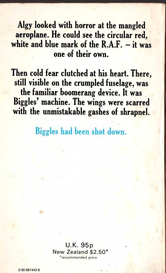 Captain W.E. Johns  BIGGLES IN THE BALTIC magnified rear book cover image