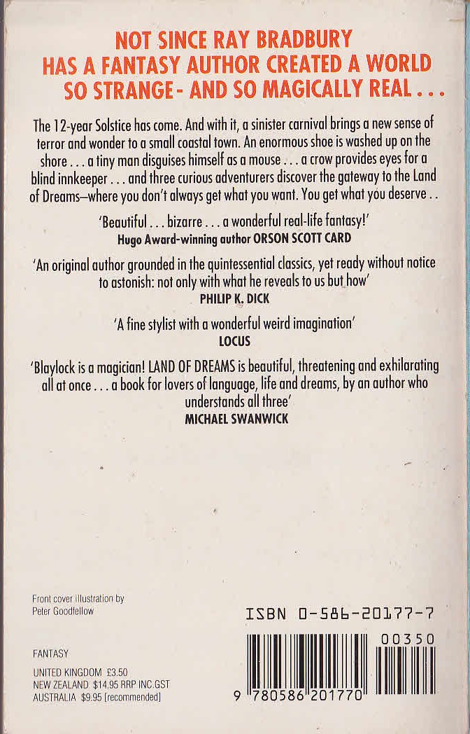 James P. Blaylock  LAND OF DREAMS magnified rear book cover image