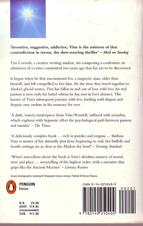 Barbara Vine  NO NIGHT IS TOO LONG magnified rear book cover image