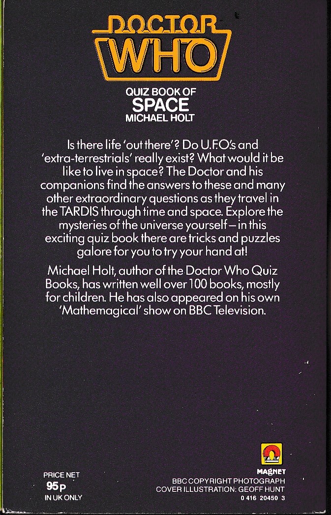 Michael Holt  DOCTOR WHO QUIZ BOOK OF SPACE magnified rear book cover image
