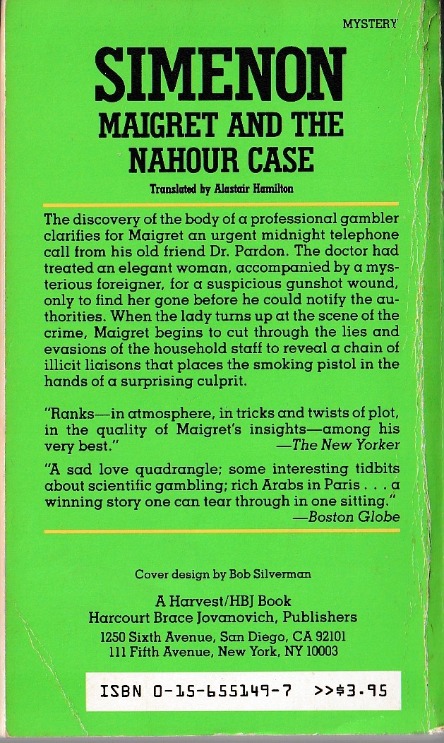 Georges Simenon  MAIGRET AND THE NAHOUR CASE magnified rear book cover image