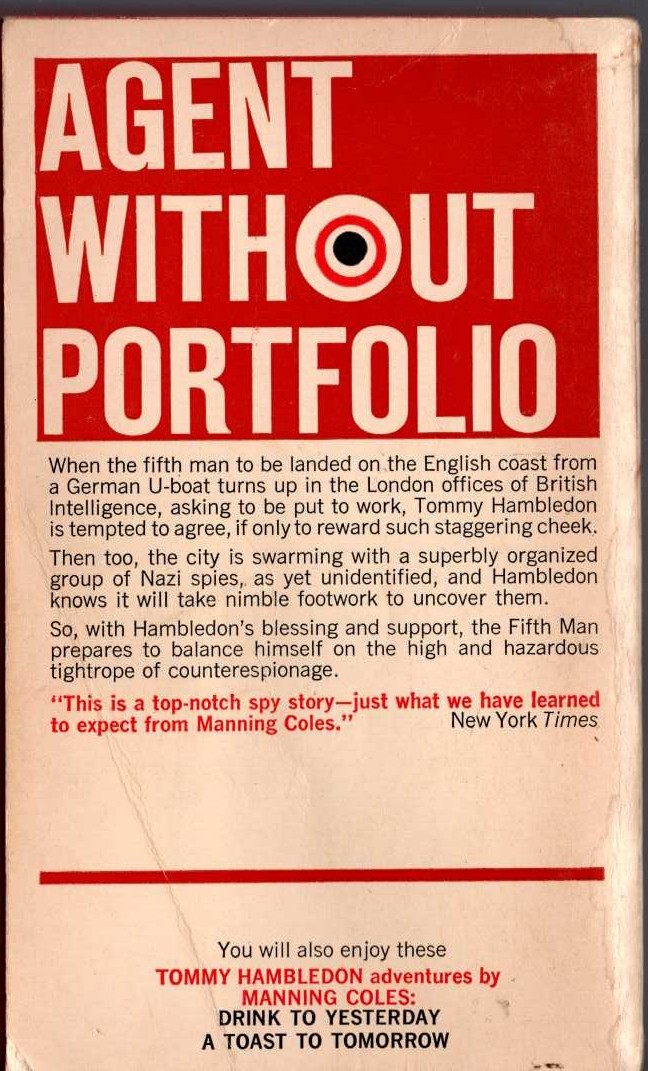 Manning Coles  THE FIFTH MAN magnified rear book cover image