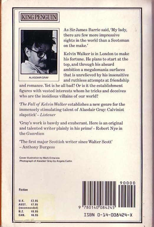 Alasdair Gray  THE FALL OF KELVIN WALKER magnified rear book cover image