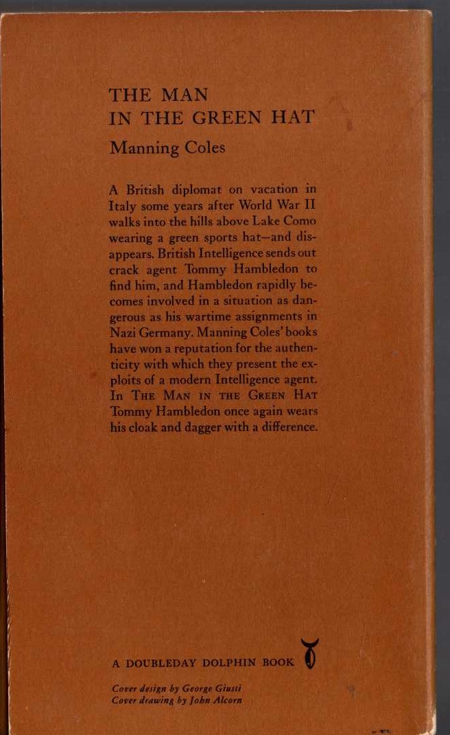 Manning Coles  THE MAN IN THE GREEN HAT magnified rear book cover image
