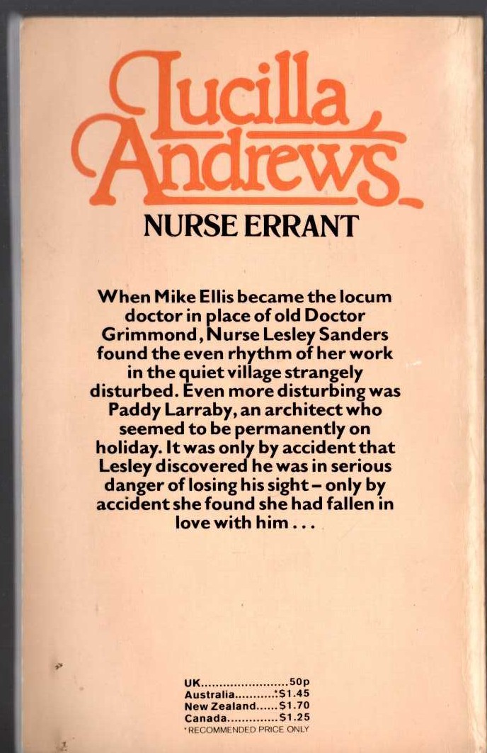 Lucilla Andrews  NURSE ERRANT magnified rear book cover image