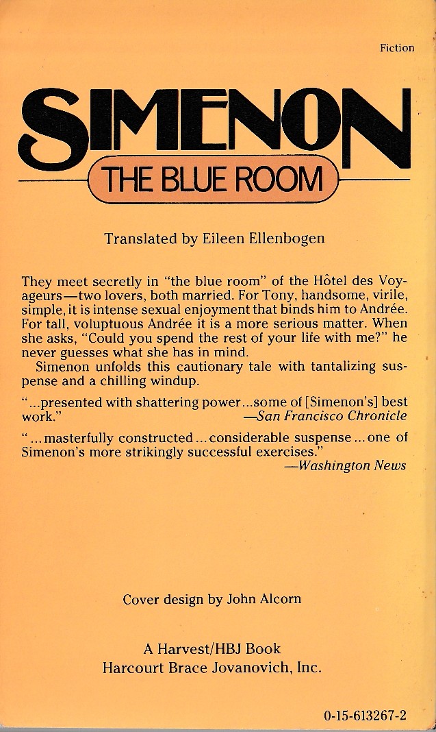Georges Simenon  THE BLUE ROOM magnified rear book cover image