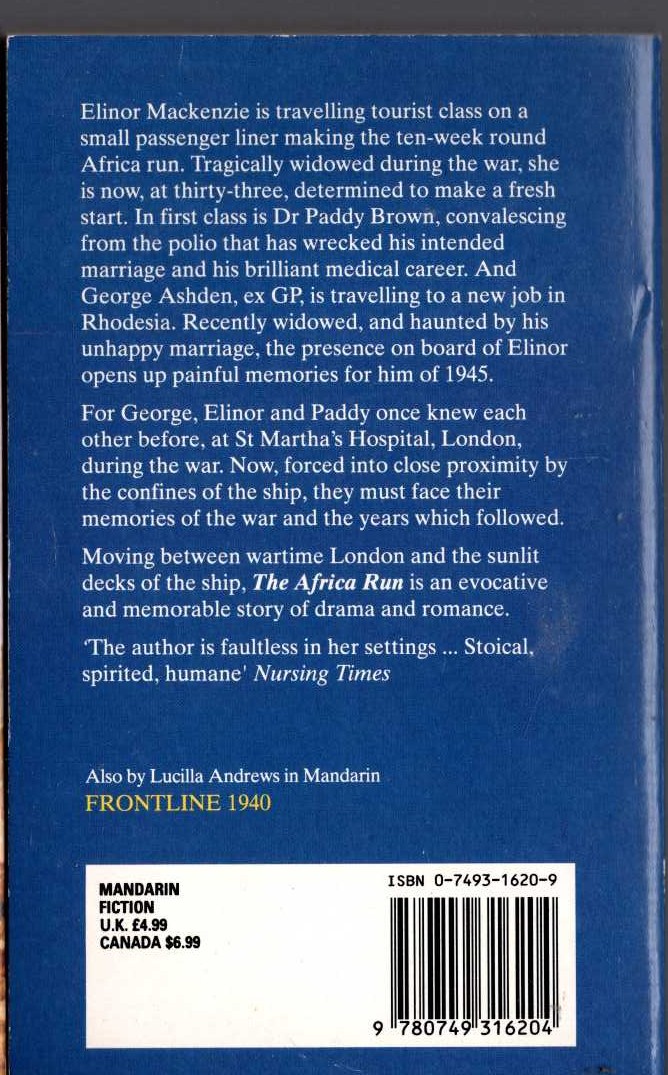 Lucilla Andrews  THE AFRICA RUN magnified rear book cover image