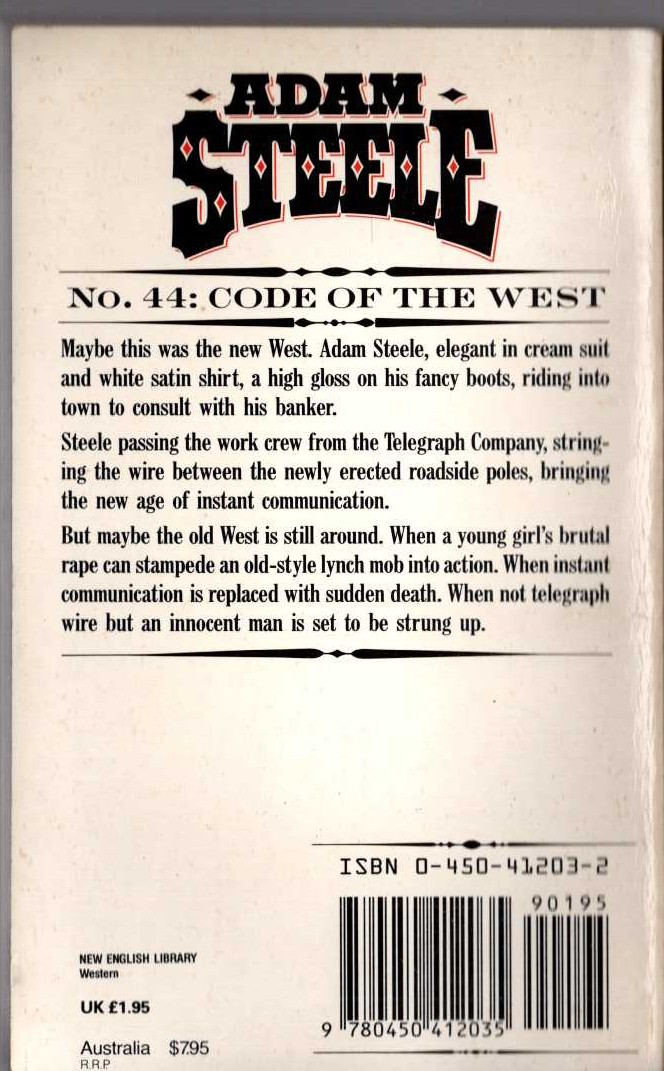 George G. Gilman  ADAM STEELE 44: CODE OF THE WEST magnified rear book cover image