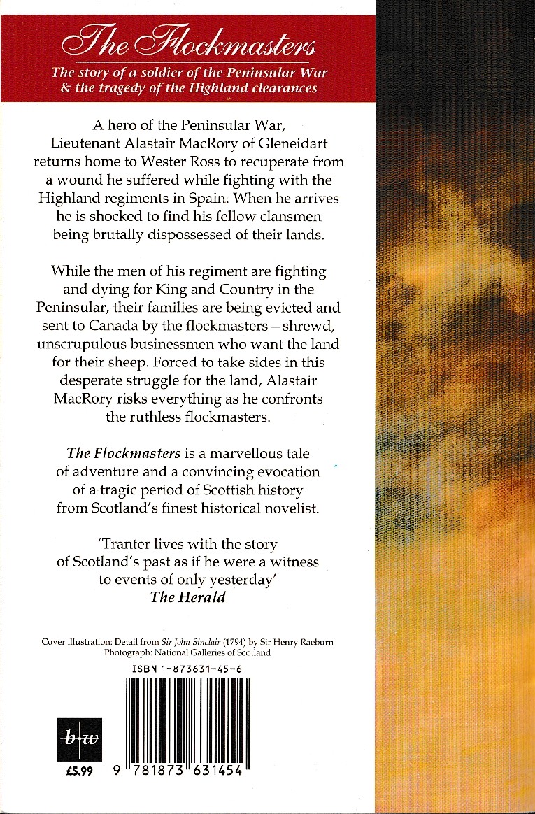 Nigel Tranter  THE FLOCKMASTERS magnified rear book cover image