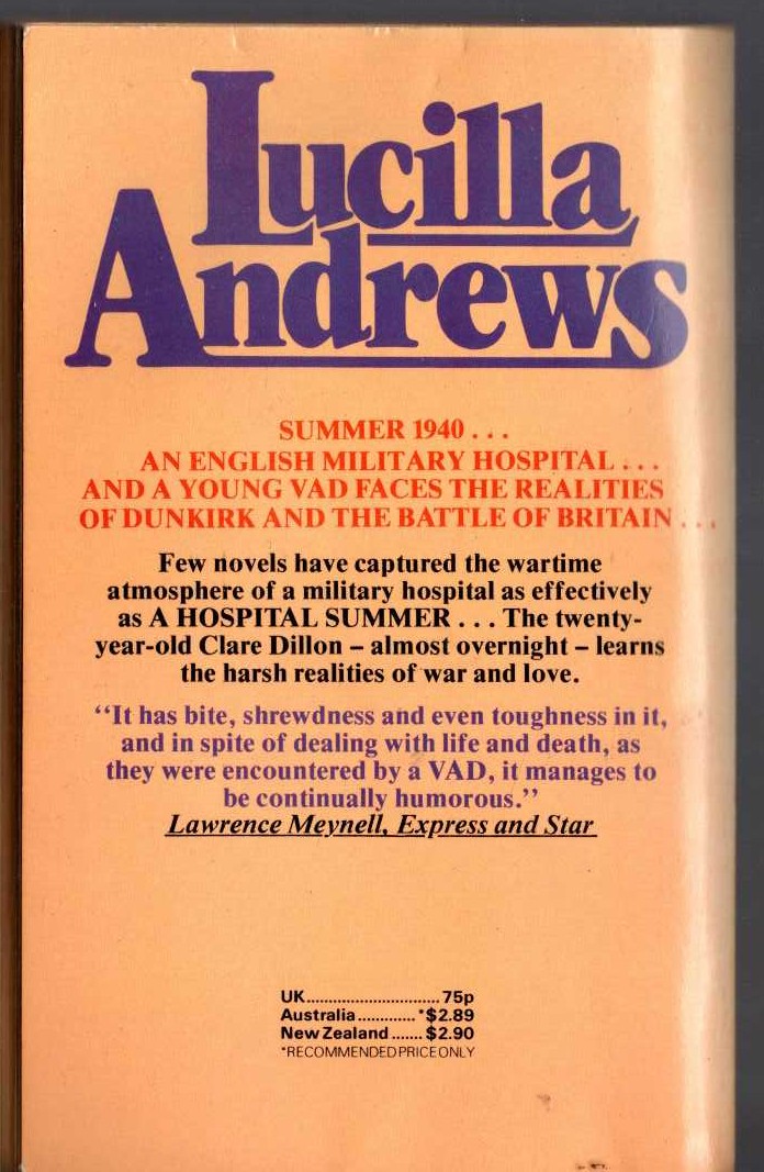 Lucilla Andrews  A HOSPITAL SUMMER magnified rear book cover image