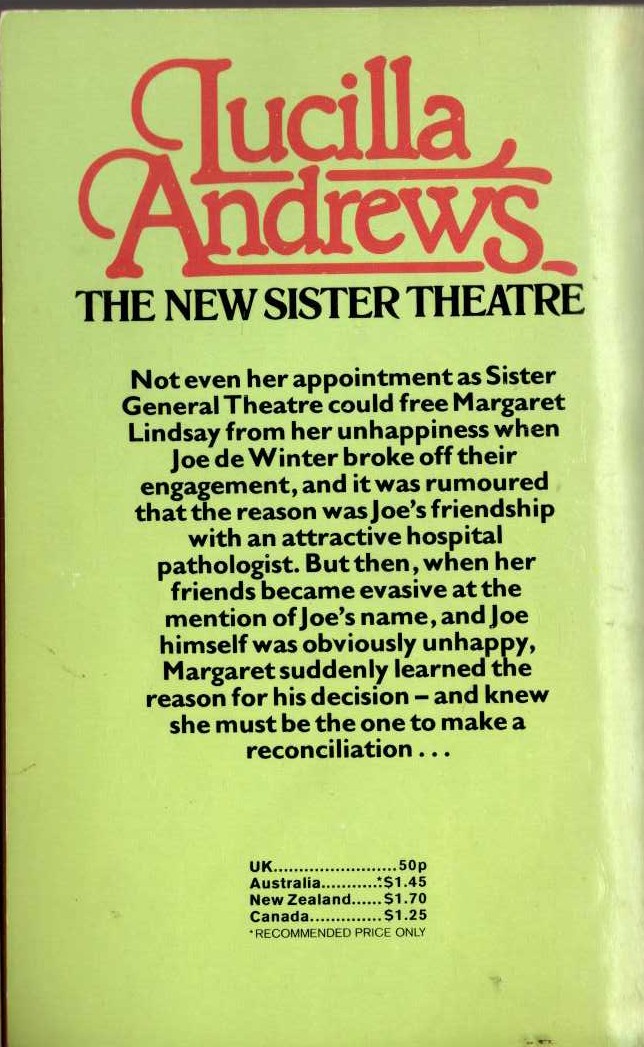 Lucilla Andrews  THE NEW SISTER THEATRE magnified rear book cover image