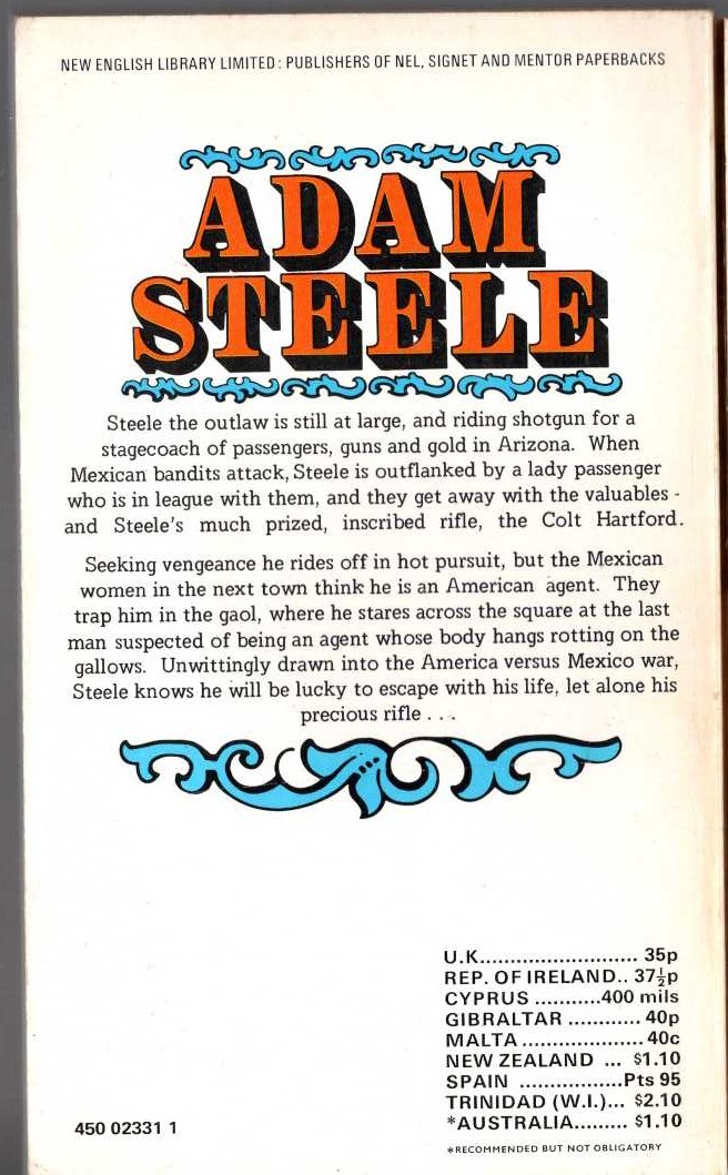 George G. Gilman  ADAM STEELE 5: GUN RUN magnified rear book cover image
