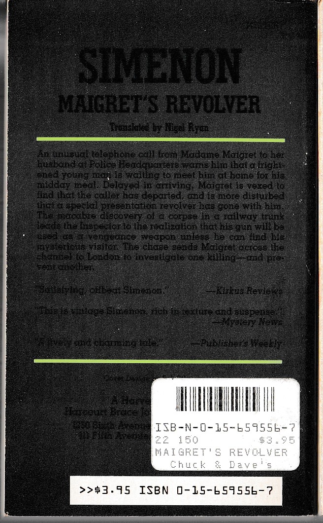 Georges Simenon  MAIGRET'S REVOLVER magnified rear book cover image