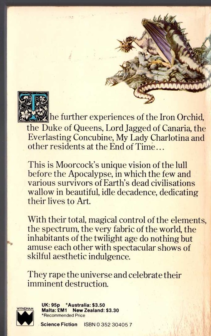 Michael Moorcock  LEGENDS FROM THE END OF TIME magnified rear book cover image