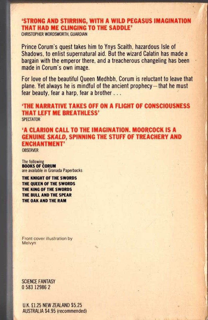 Michael Moorcock  THE SWORD AND THE STALLION magnified rear book cover image