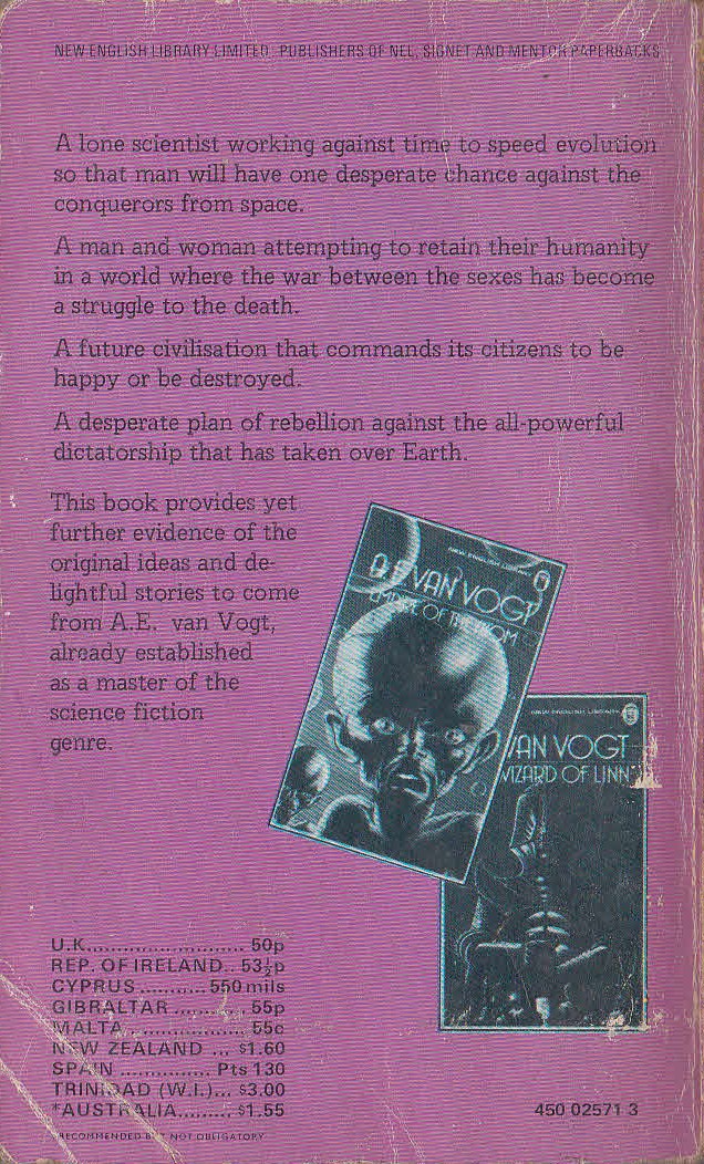 A.E. van Vogt  MORE THAN SUPERHUMAN magnified rear book cover image