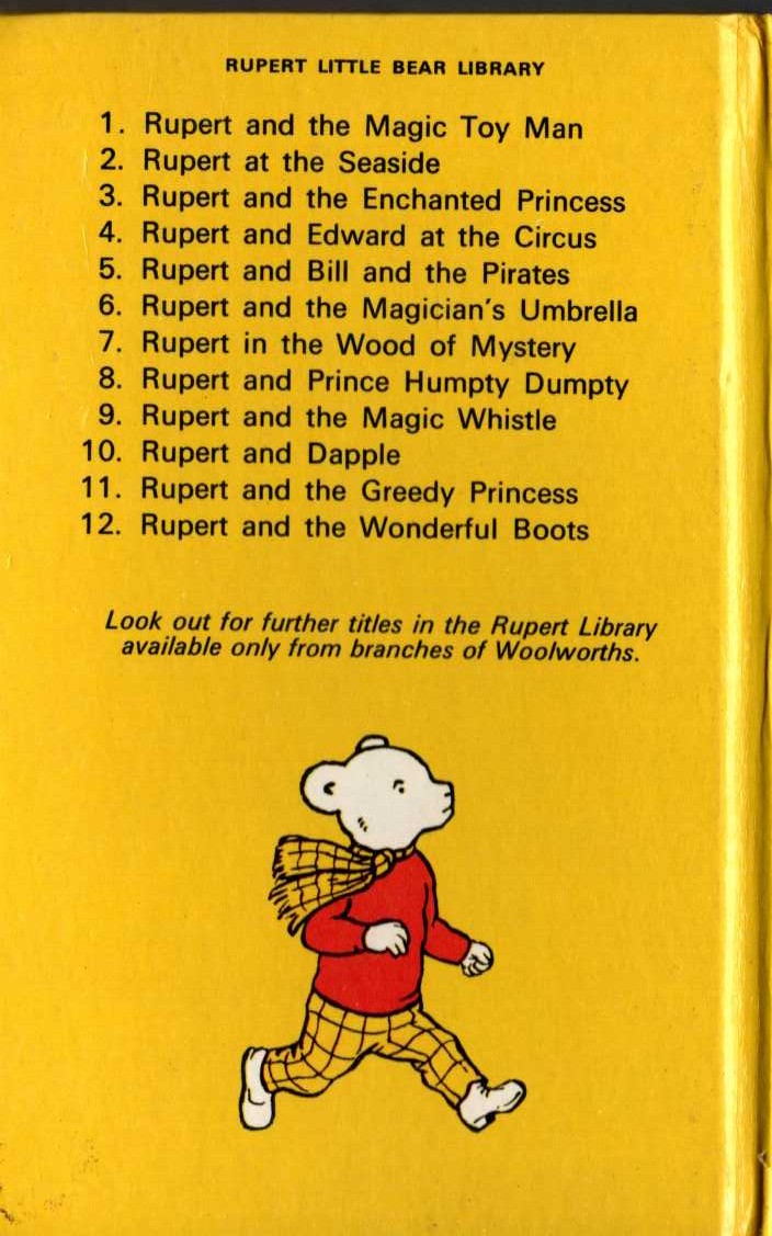 RUPERT IN THE WOOD OF MYSTERY magnified rear book cover image