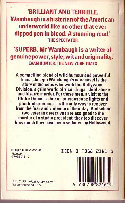 Joseph Wambaugh  THE GLITTER DOME magnified rear book cover image