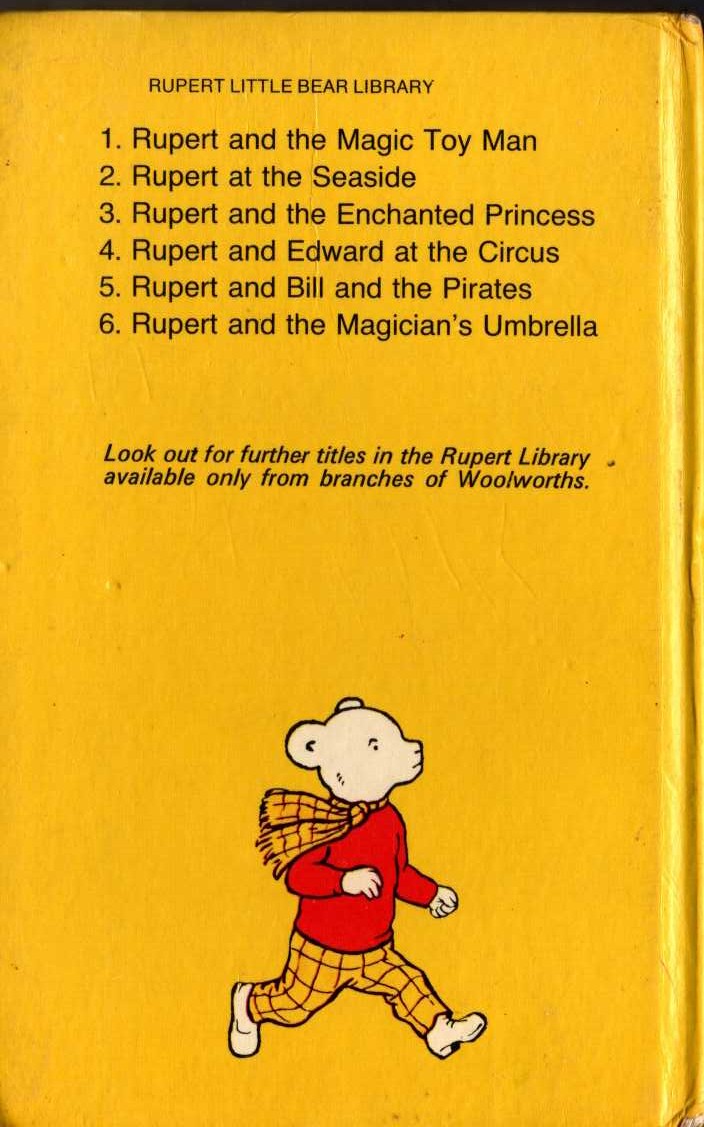 RUPERT AND EDWARD AT THE CIRCUS magnified rear book cover image