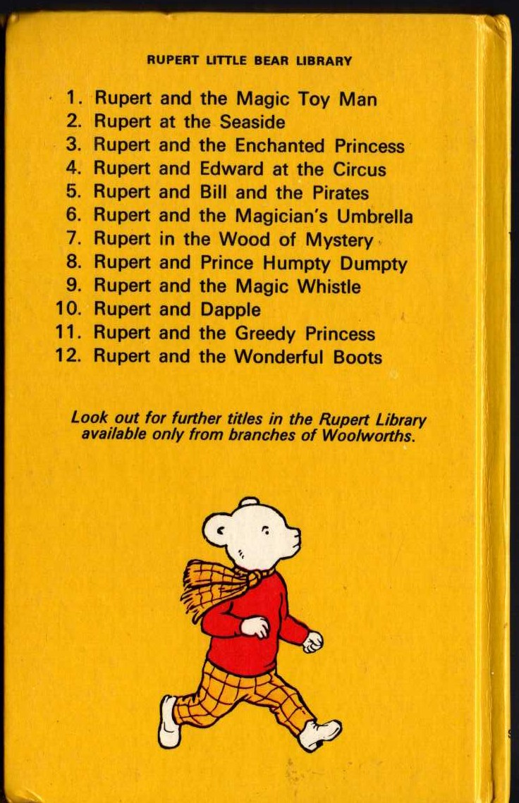 RUPERT AT THE SEASIDE magnified rear book cover image