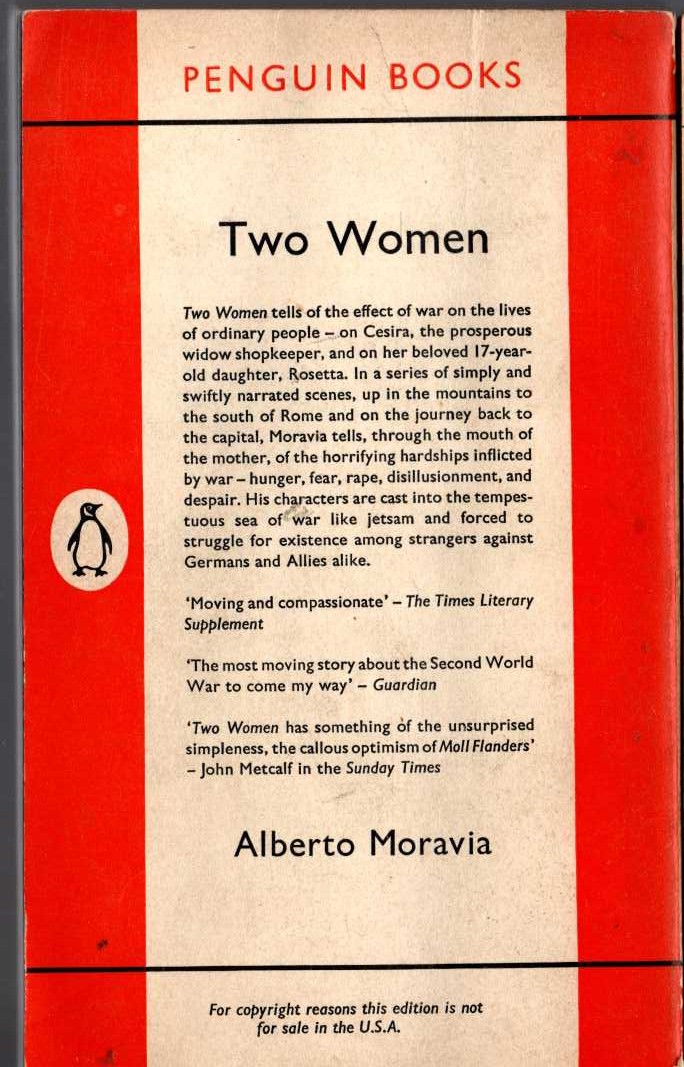 Alberto Moravia  TWO WOMEN magnified rear book cover image