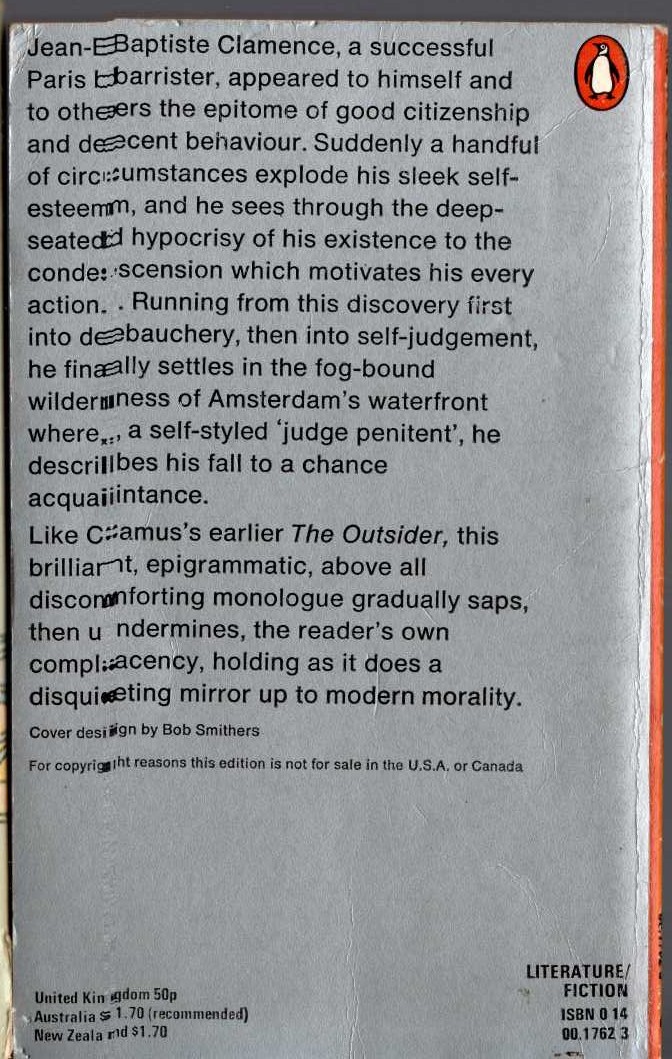 Albert Camus  THE FALL magnified rear book cover image