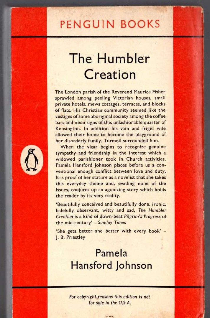 Pamela Hansford Johnson  THE HUMBLER CREATION magnified rear book cover image