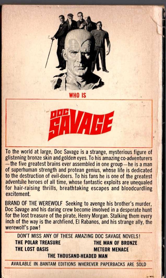Kenneth Robeson  DOC SAVAGE: BRAND OF THE WEREWOLF magnified rear book cover image