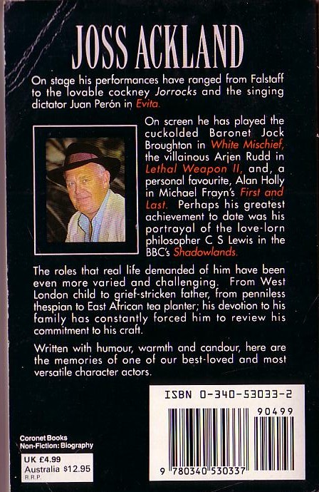 Joss Ackland  I-MUST BE IN THERE SOMEWHERE magnified rear book cover image