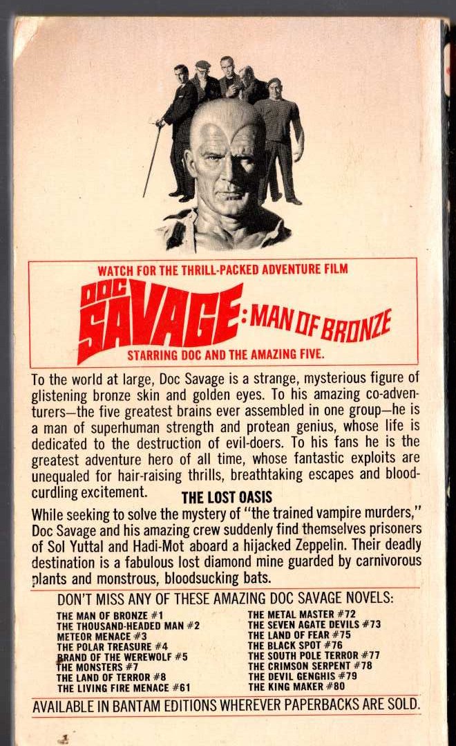 Kenneth Robeson  DOC SAVAGE: THE LOST OASIS magnified rear book cover image