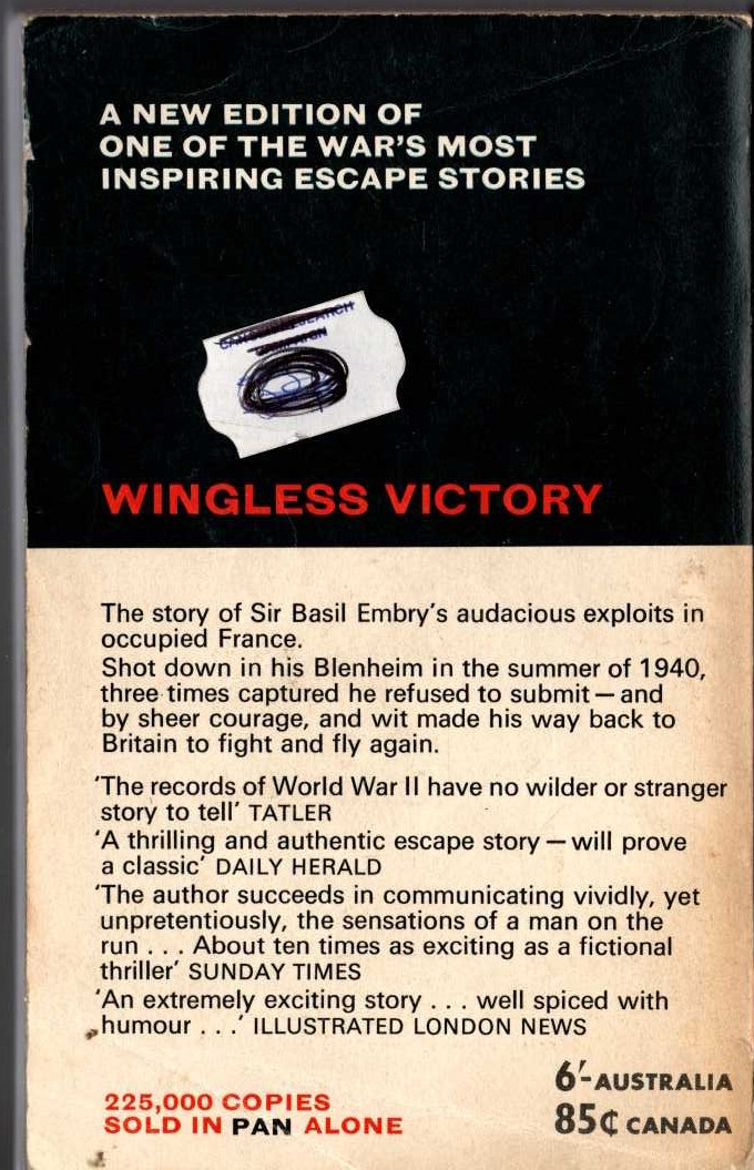 Anthony Richardson  WINGLESS VICTORY magnified rear book cover image