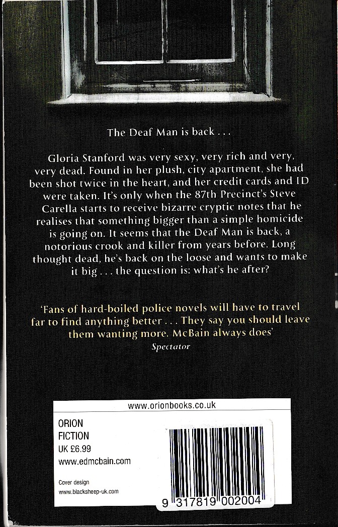 Ed McBain  HARK! magnified rear book cover image