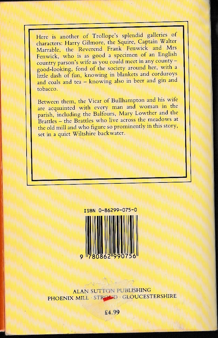 Anthony Trollope  THE VICAR OF BULLHAMPTON magnified rear book cover image