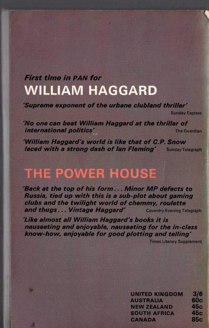 William Haggard  THE POWER HOUSE magnified rear book cover image