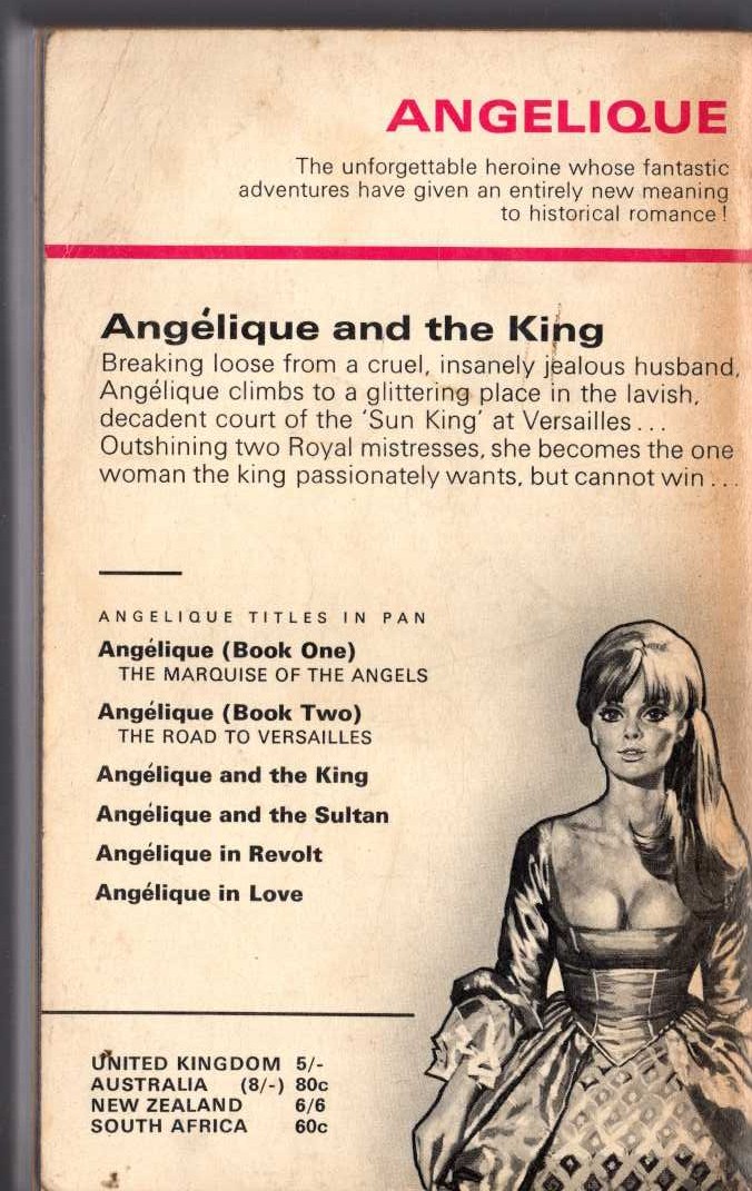 Sergeanne Golon  ANGELIQUE AND THE KING magnified rear book cover image