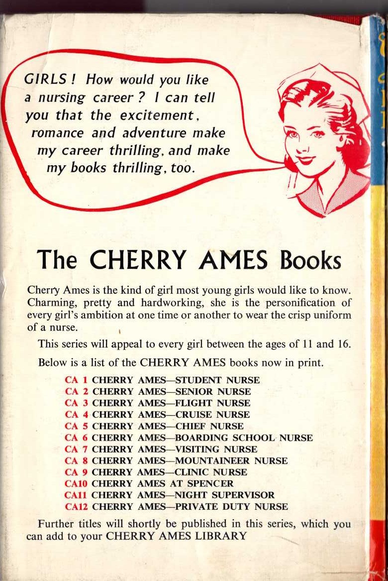 CHERRY AMES FLIGHT NURSE magnified rear book cover image
