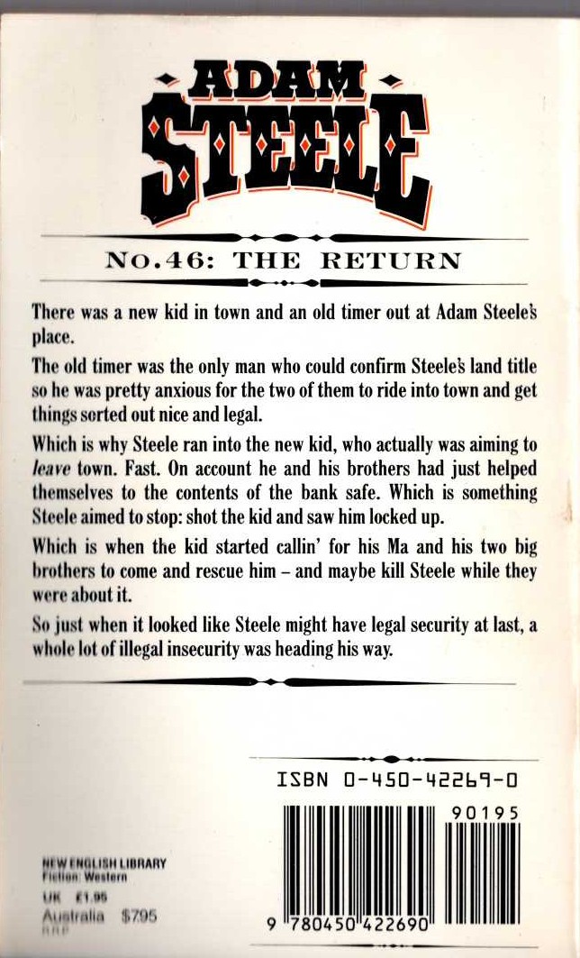 George G. Gilman  ADAM STEELE 46: THE RETURN magnified rear book cover image
